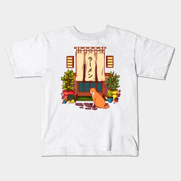 The red cat and the Japanese ramen shop Kids T-Shirt by AnGo